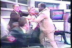 Roy Innis choking John Metzger on that infamous Geraldo episode where the trash talk-show host had his nose broken.
