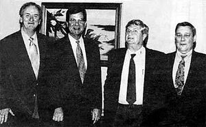 From left, William D. Lord, senior coordinator ( who has twice served as chairman of the Lott Senate campaign in Carroll County, Mississippi) ; Mr. Lott; Tom Dover, president, and Gordon L. Baum, executive officer. In July 2003, Mr. Lord found his way into another picture with former RNC Chairman Haley Barbour who posed with him and others during a C of CC-sponsored function while he was running for governor.