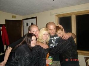 Here she is on the right with Chantel (black-haired female who goes by "Champagne" on MySpace) and Christine (blond) the two guys are Steve and Mike. Steve is a Vinlander.