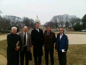 Feb. 2011 - Jeff McGeary, third from left, poses with a group on the National Mall in Washington, DC that includes Vlaams Belang member Filip DeWinter standing next to him second from right.